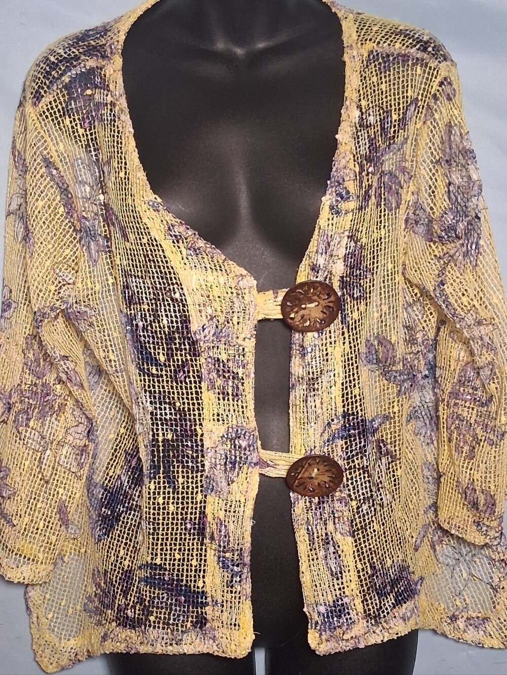 Nina Leonard open-knit Bolero Lagenlook Boho Cardigan